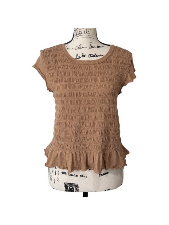 We The Free Tops - We The Free Womens Size L Sylvie Cap Sleeve Smocked Top Ruffled Hem Brown